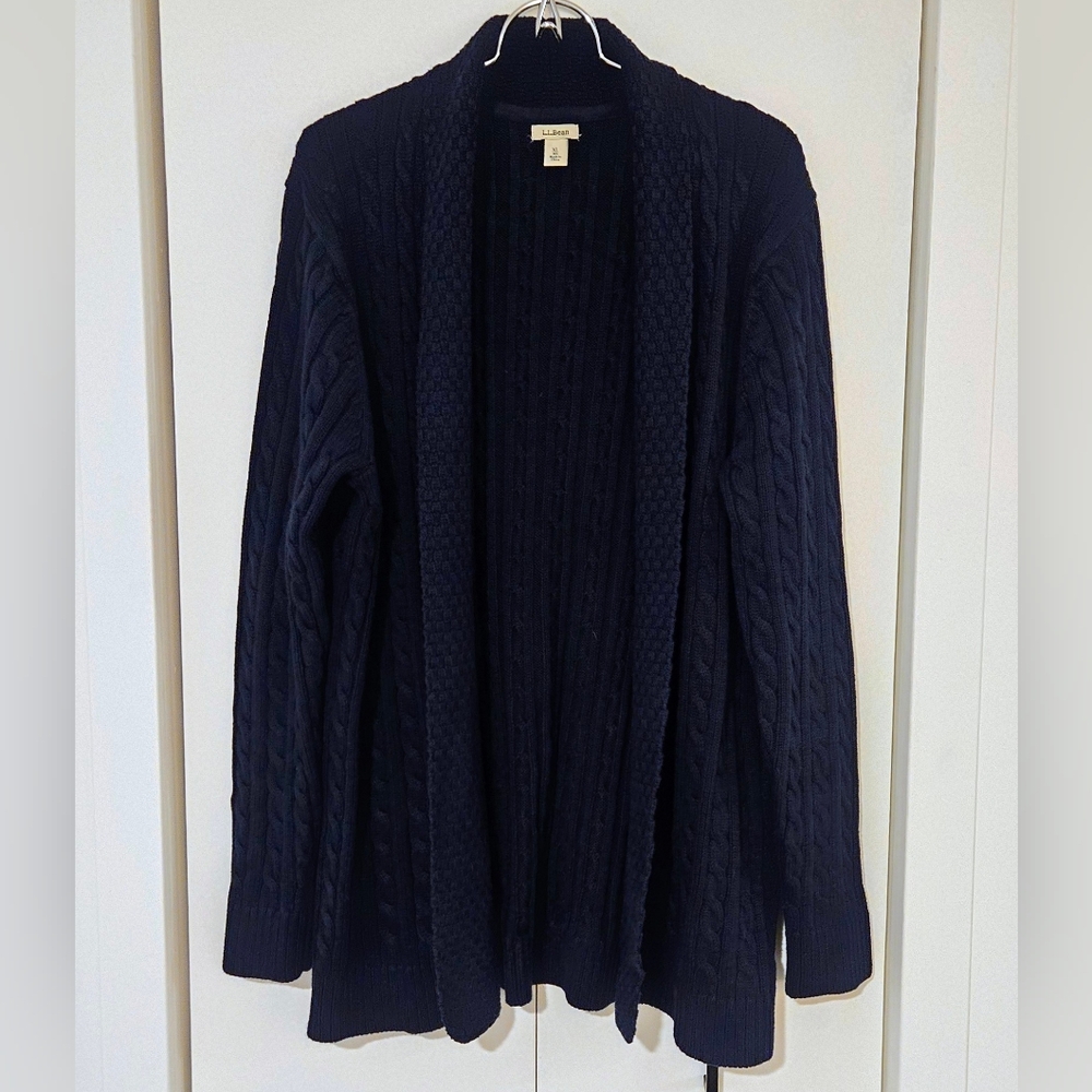 L.L. Bean Dark Blue Women's Cable Knit Cardigan